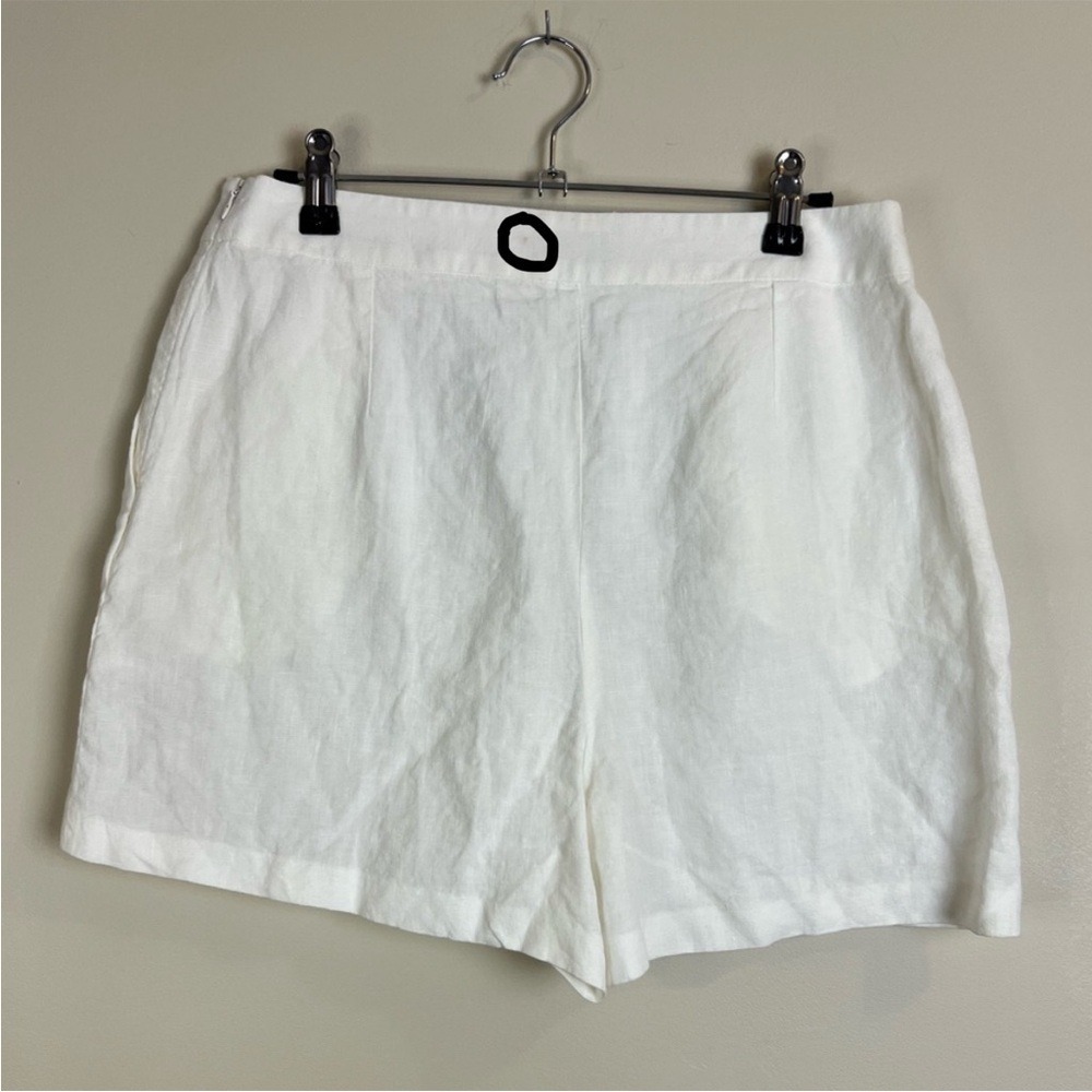 Bonpoint White Pleated 100% Linen High Waisted Shorts Size 40 US 8 Summer Sun - Picture 12 of 16
